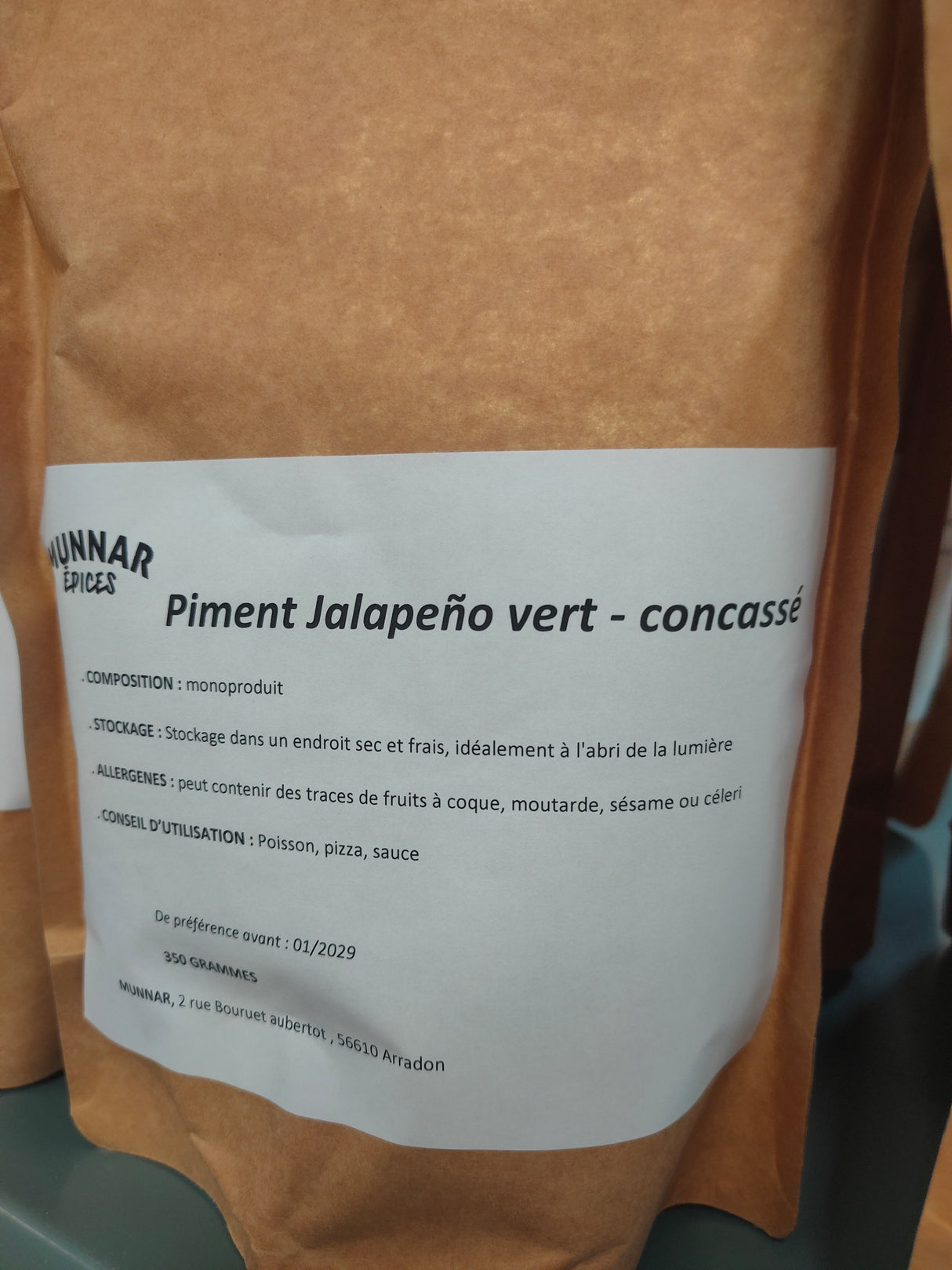 Piment Jalapeño vert - concassé - Sachet 350G - Munnar Epices