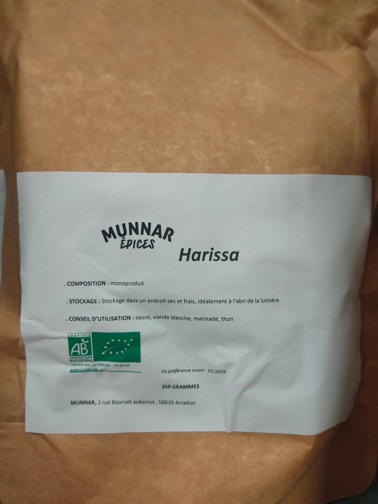 Harissa BIO - Sachet 350G -Munnar Epices