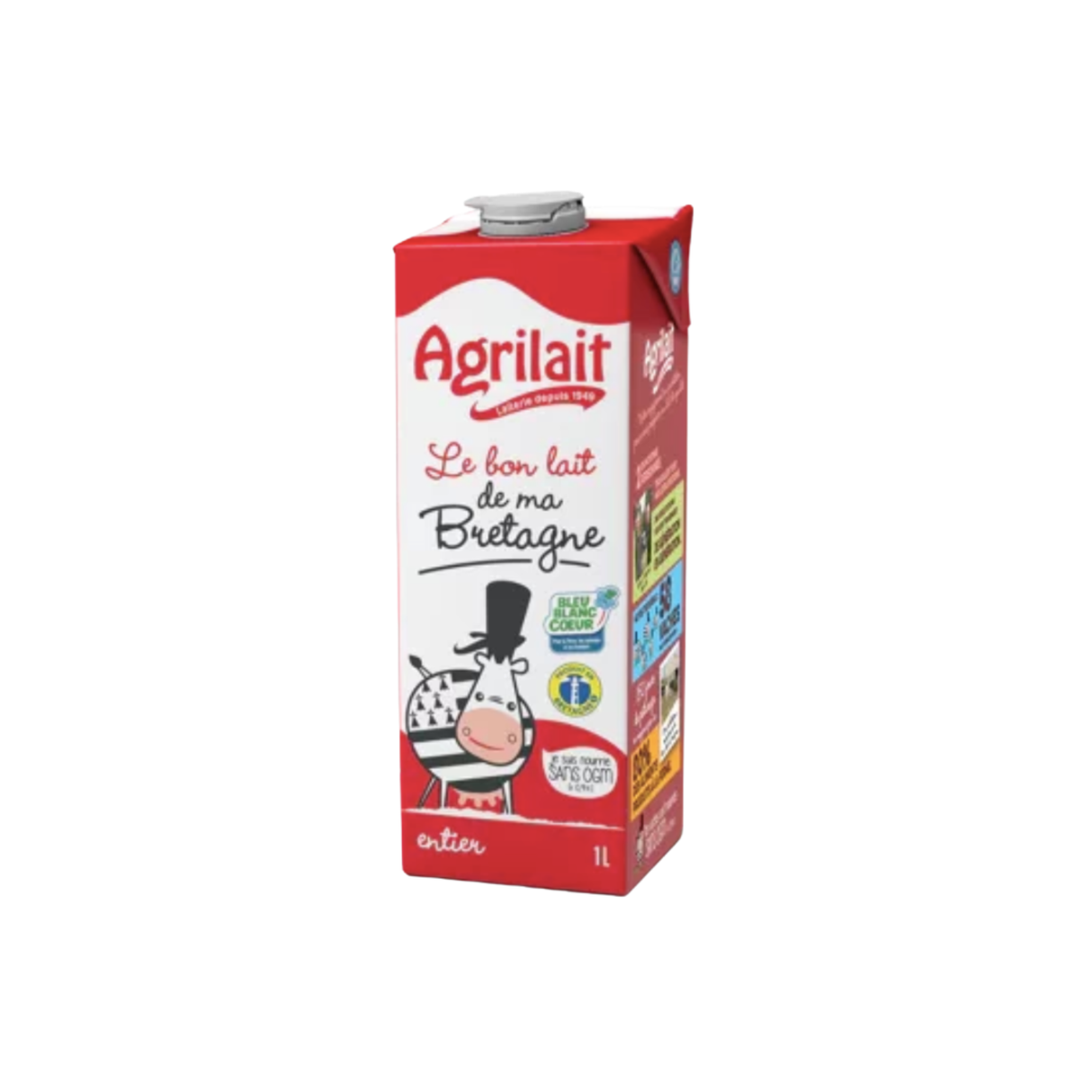 Lait entier UHT x6 - bouteille avec bouchon - Agrilait - DLC 27/06